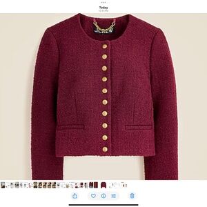 Bridgette jacket in tweed , in Wiltshire red, by JCrew, in size Small.
